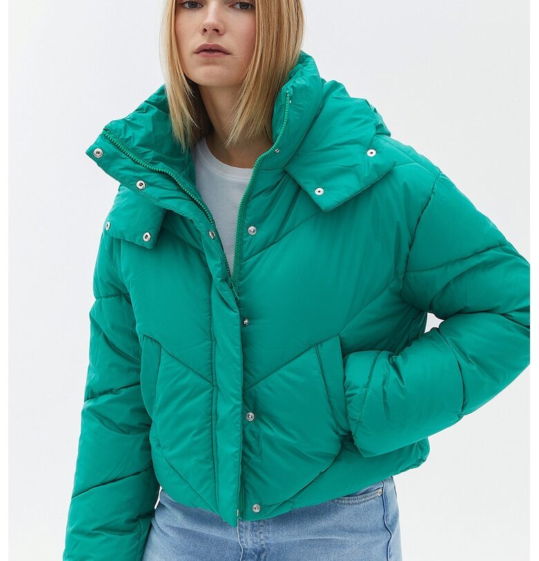 Капитонирано зимно яке с качулка - Аква зелено OXXO