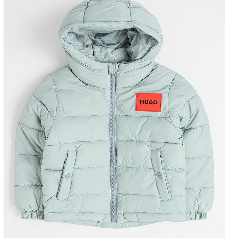 Капитонирано зимно яке с качулка - Избеляло черно/Светлокафяв/Мръснобял HUGO