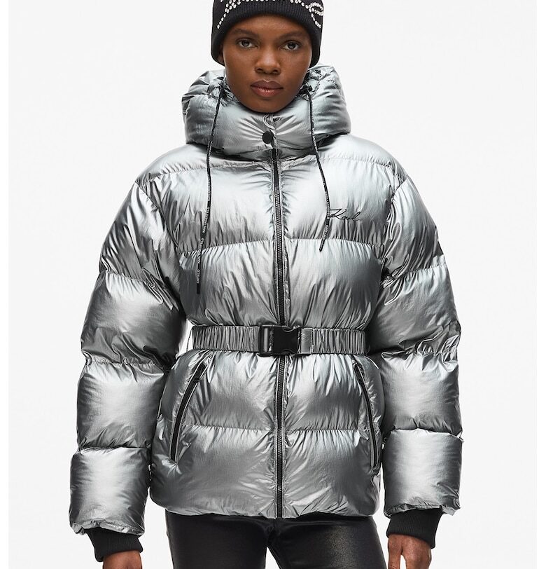 Капитонирано зимно яке с качулка - Сребрист Karl Lagerfeld