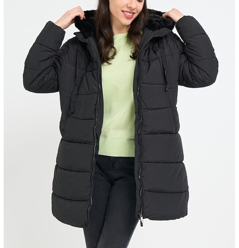 Капитонирано зимно яке с качулка - Черен Timeout