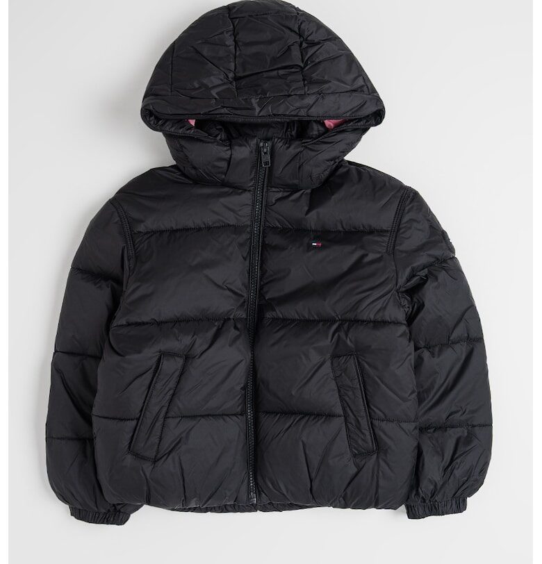 Капитонирано зимно яке с качулка - Черен Tommy Hilfiger