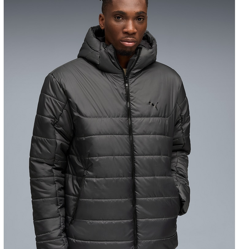Капитонирано зимно яке с качулка и лого - Антрацитно сиво Puma