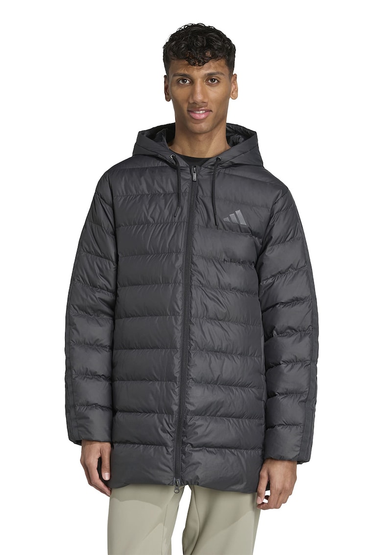 Капитонирано зимно яке с качулка и монограми - Tъмносив adidas Sportswear