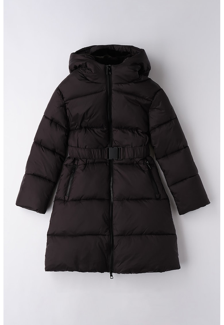 Капитонирано зимно яке с колан на талията - Черен IDO