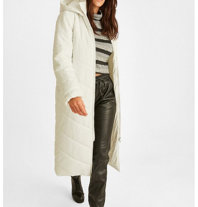 Капитонирано зимно яке с цип и качулка - Мръснобял OXXO