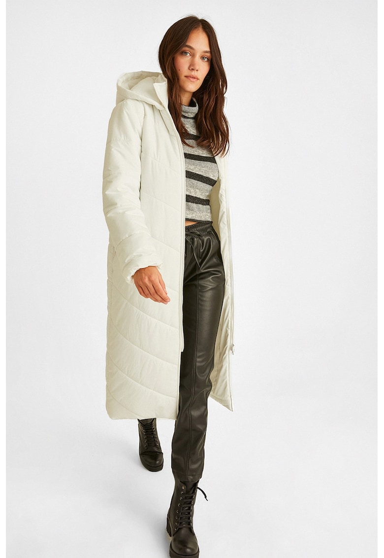 Капитонирано зимно яке с цип и качулка - Мръснобял OXXO