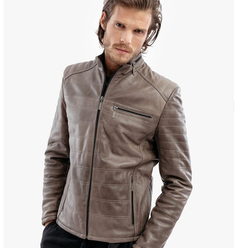 Капитонирано кожено яке по тялото - Сив Gerali
