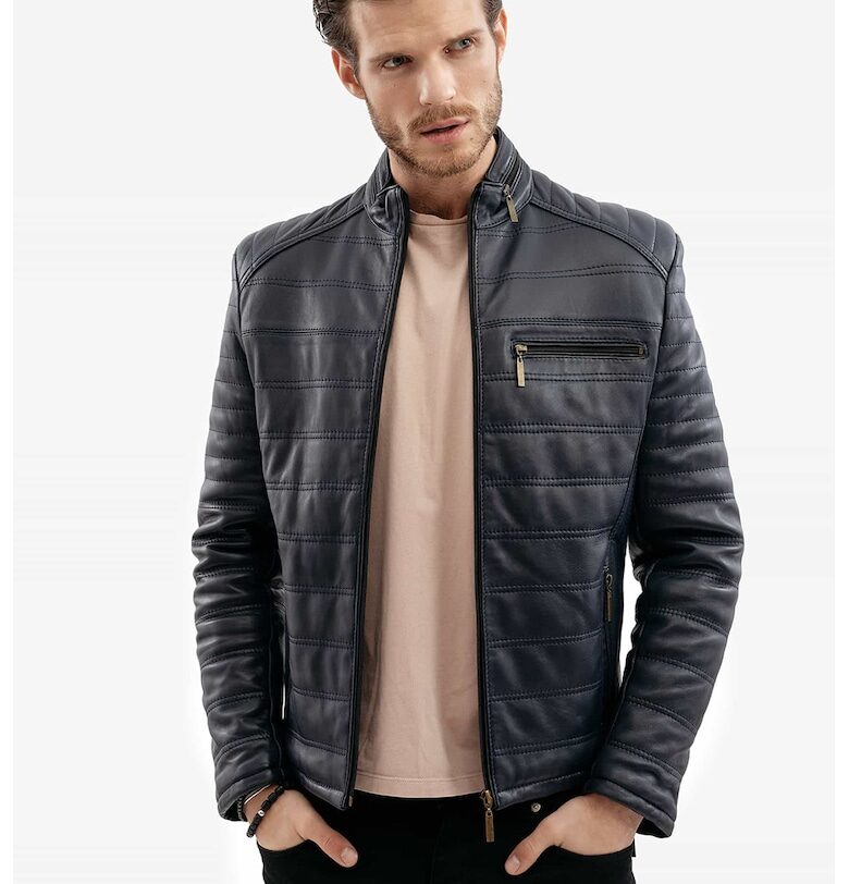 Капитонирано кожено яке по тялото - Тъмносин Gerali