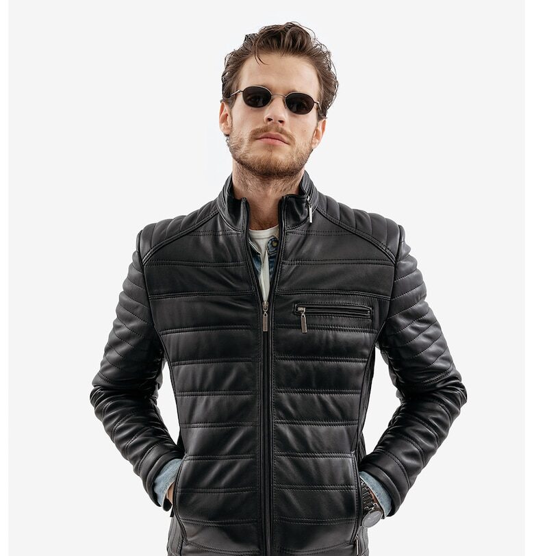 Капитонирано кожено яке по тялото - Черен Gerali