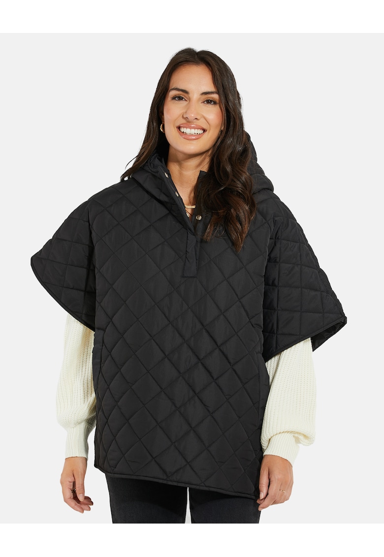 Капитонирано пончо с качулка - Черен Threadbare