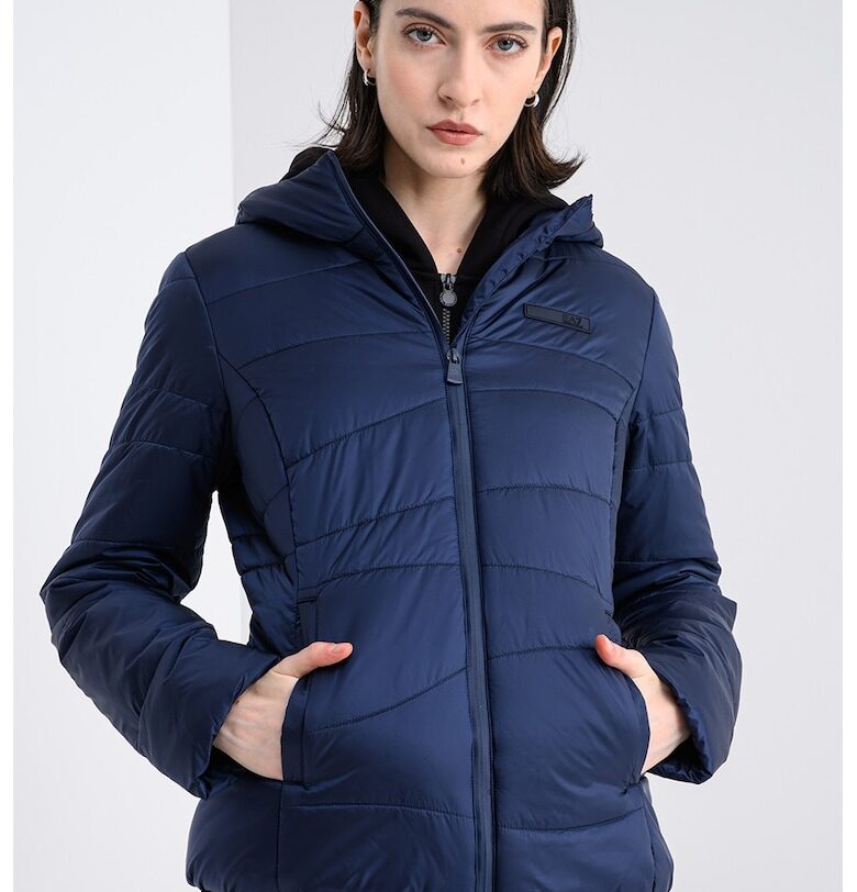 Капитонирано слим яке с качулка - Тъмносин EA7