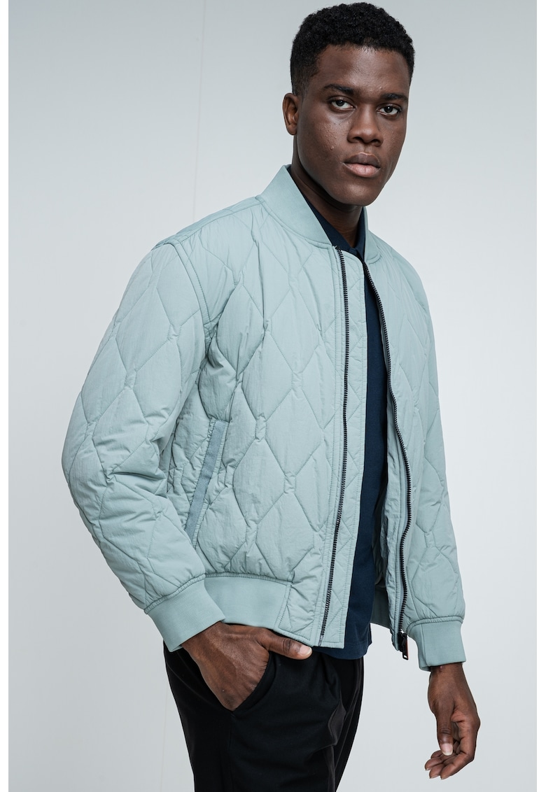 Капитонирано яке бомбър Osnape с цип - Бледозелен BOSS