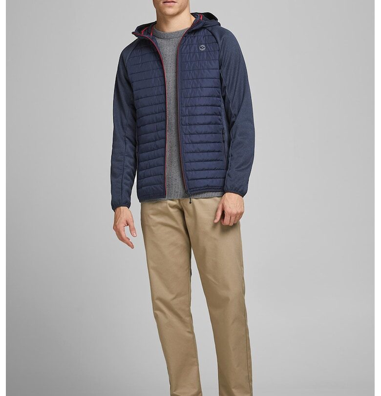 Капитонирано яке с вата и качулка - Мръснобял/Тъмносин Jack  Jones