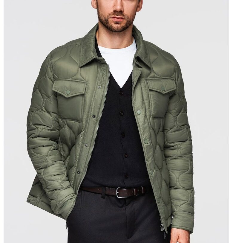 Капитонирано яке с джобове - Папратово зелено OMBRE