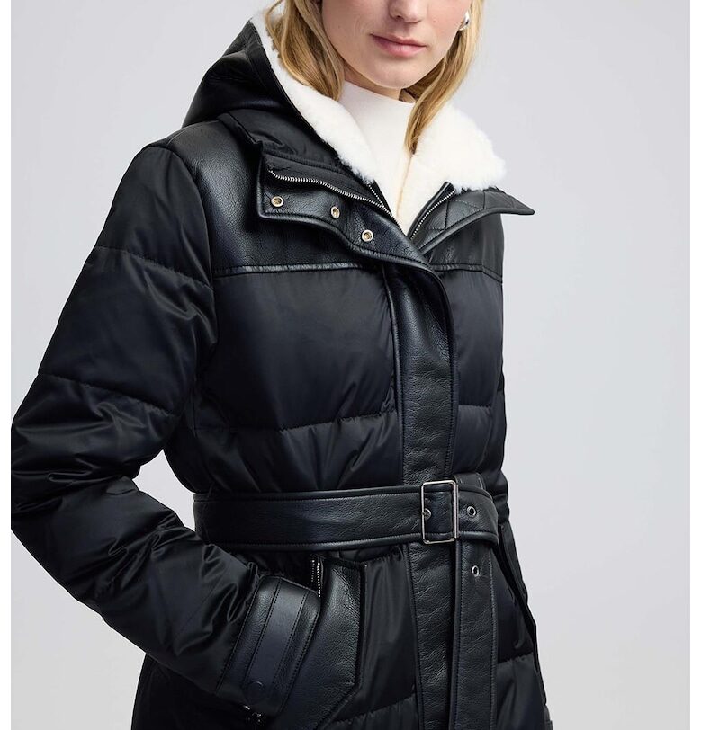 Капитонирано яке с качулка - Бял/Черен Ipekyol