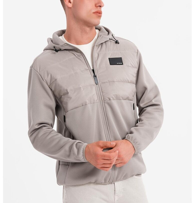 Капитонирано яке с качулка - Пепеляво сиво OMBRE