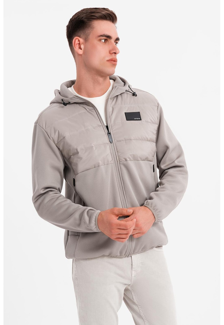 Капитонирано яке с качулка - Пепеляво сиво OMBRE
