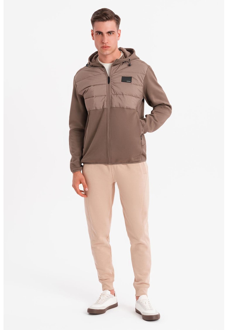 Капитонирано яке с качулка - Сиво-кафяв OMBRE