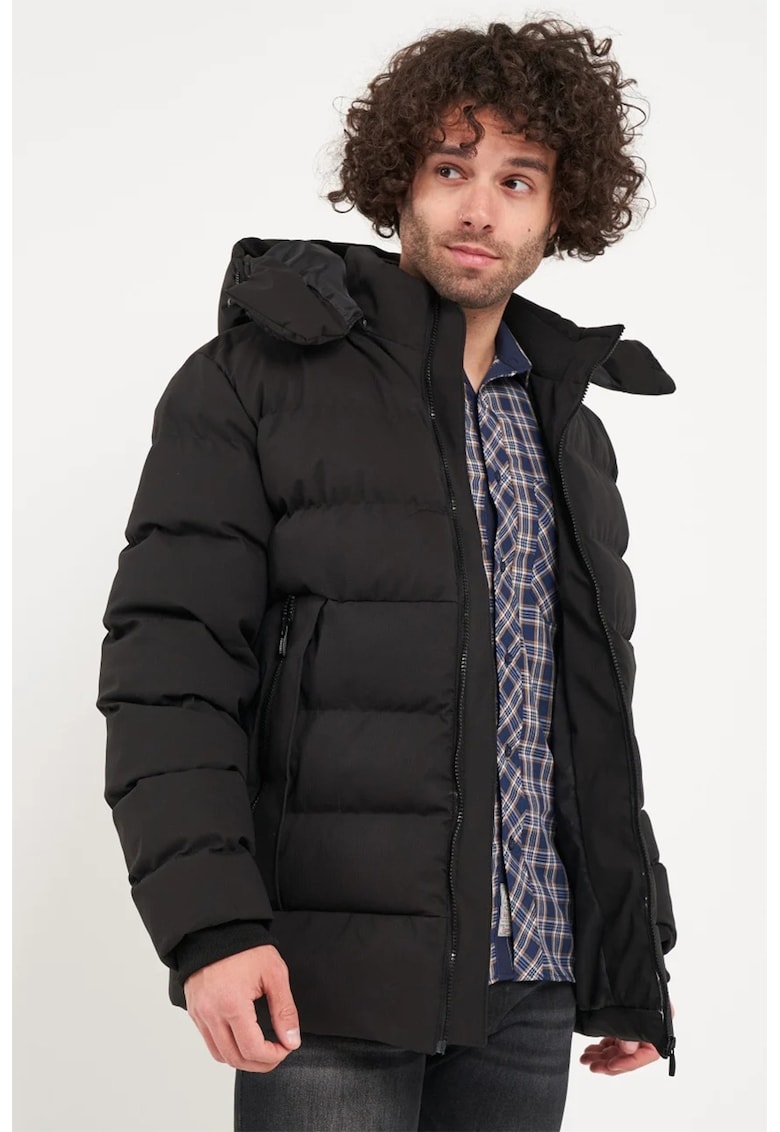 Капитонирано яке с качулка - Черен Timeout