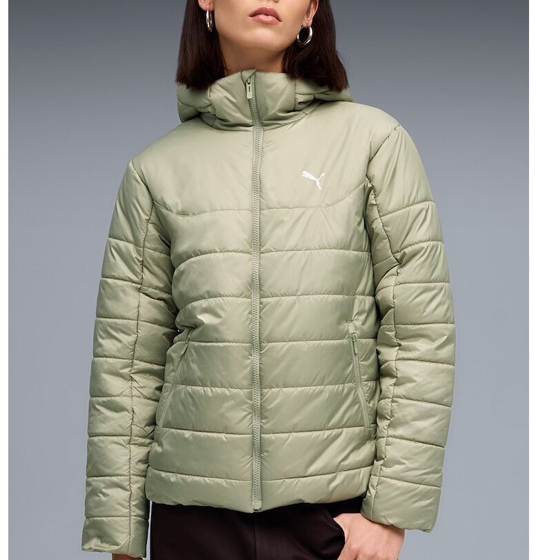 Капитонирано яке с качулка и лого - Бледозелен Puma