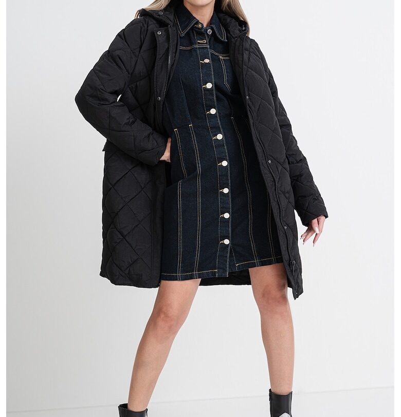 Капитонирано яке с качулка и лого - Черен KARL LAGERFELD JEANS