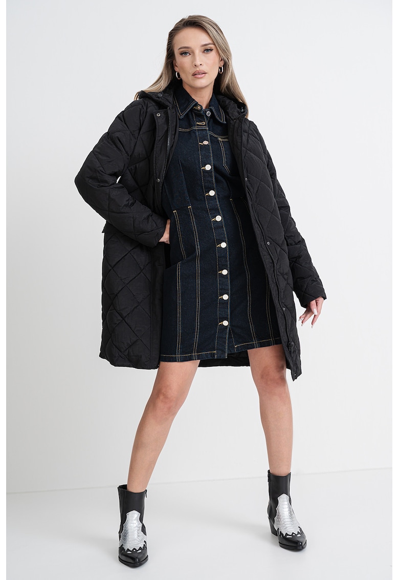 Капитонирано яке с качулка и лого - Черен KARL LAGERFELD JEANS