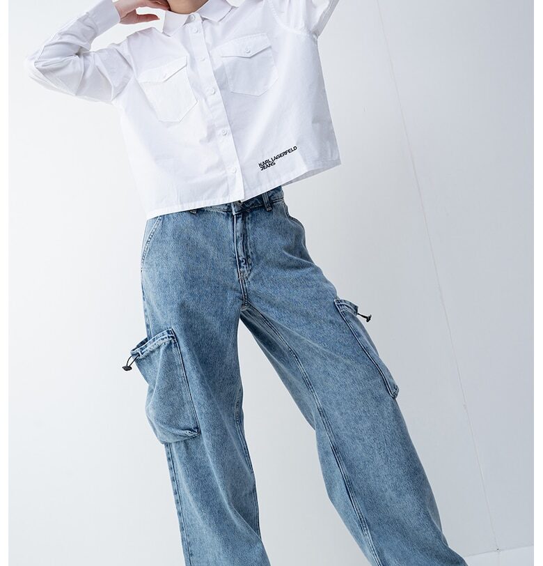 Карго дънки със свободна кройка - Светлосин меланж KARL LAGERFELD JEANS