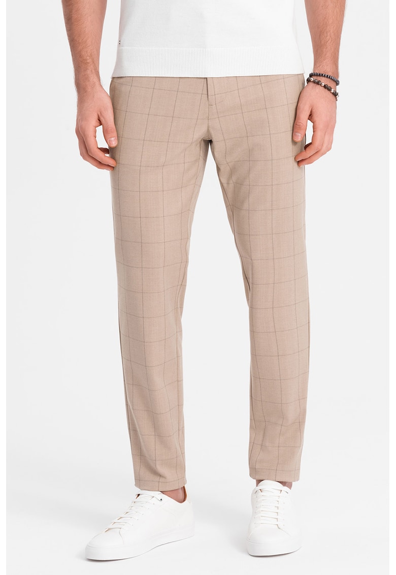 Кариран панталон със странични джобове - Бежов OMBRE