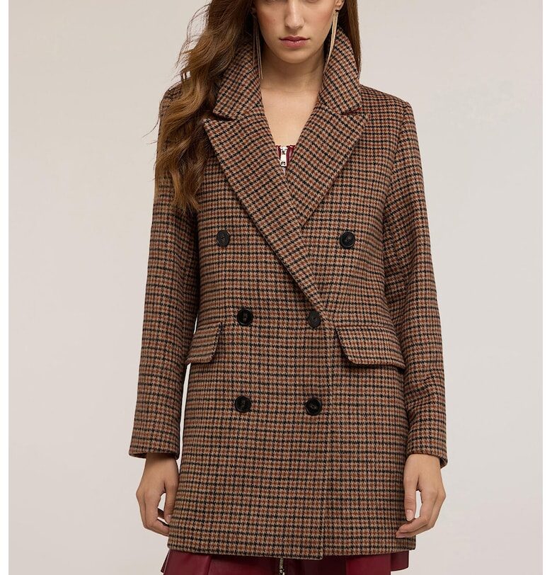 Кариран тренч с вълна - Черен/Кафяв Motivi