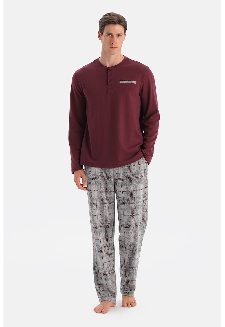 Карирана дълга пижама - Бордо/Сив DAGI