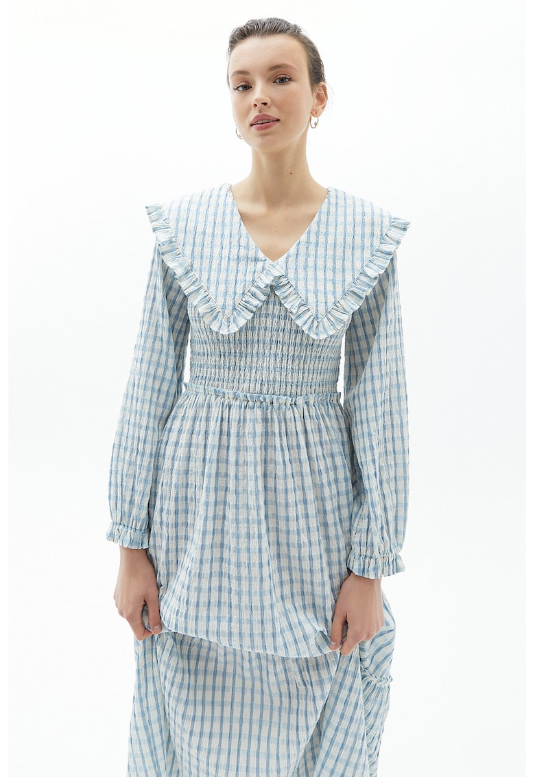 Карирана дълга рокля Papyakpoti - Бял/Светлосин OXXO