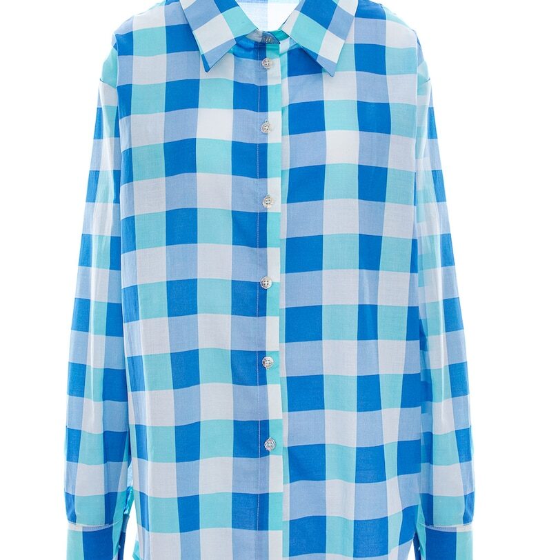 Карирана памучна риза - Бял/Син/Ментово зелено UVIA