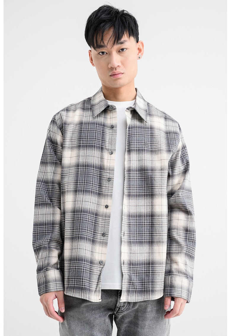 Карирана памучна риза - Слонова кост/Tъмносив CALVIN KLEIN JEANS