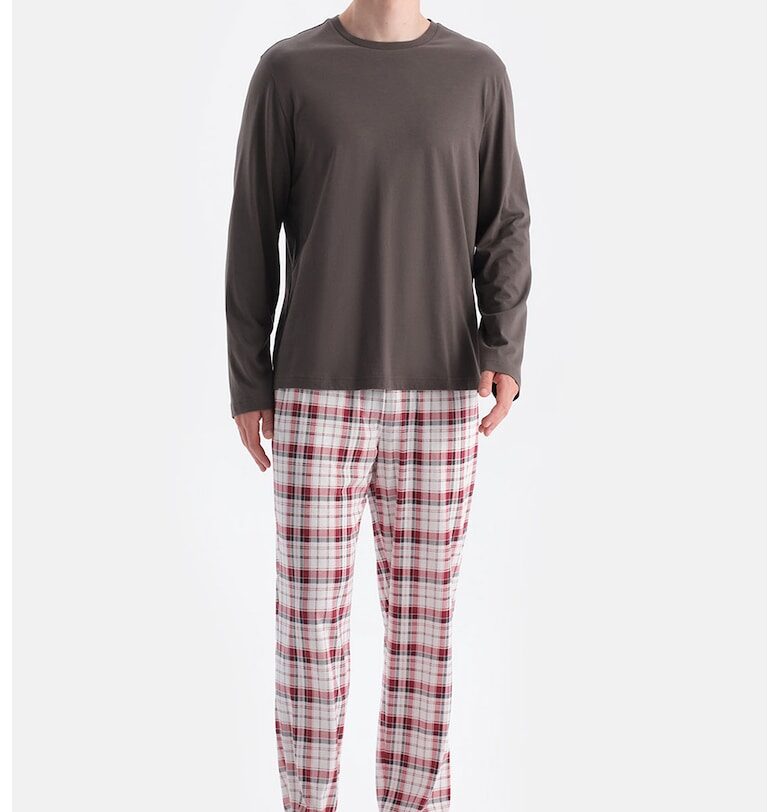 Карирана пижама с памук - Червен/Бял/Тъмнокафяв DAGI