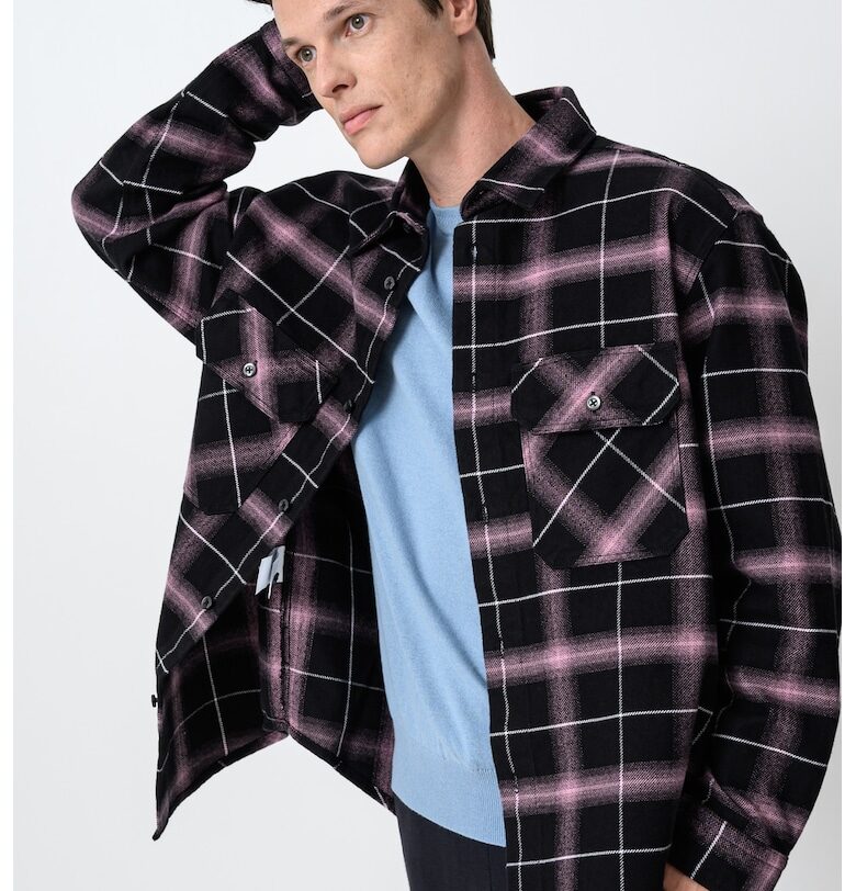 Карирана риза Ebolt - Черен/Лилав HUGO