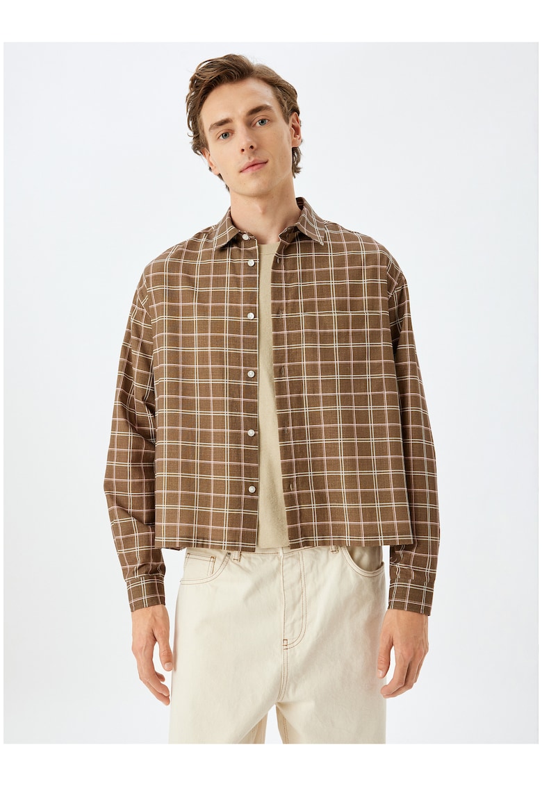 Карирана риза с дълги ръкави - Кафяв KOTON