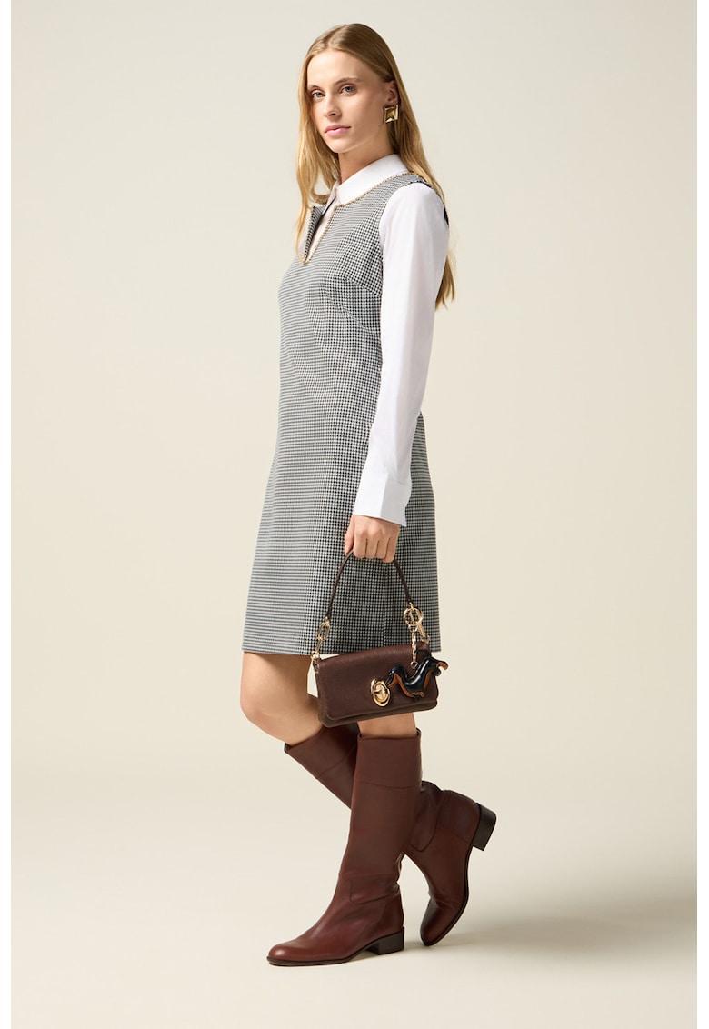 Карирана рокля с отвор - Бял/Черен Oltre