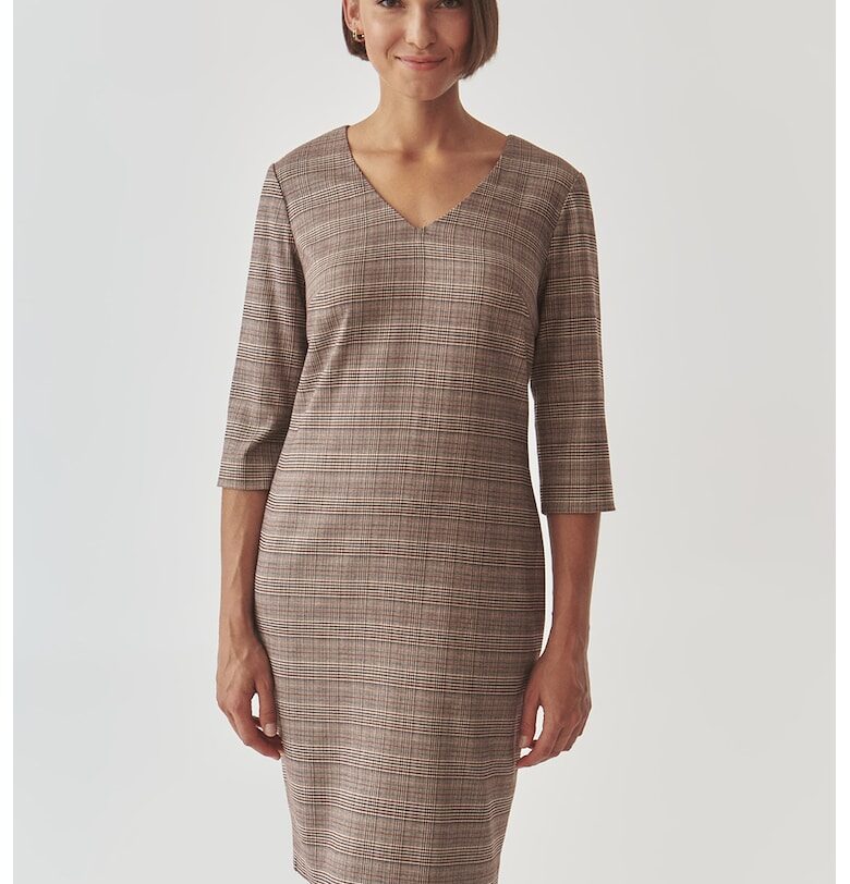 Карирана рокля с шпиц - Светло кафяво Tatuum