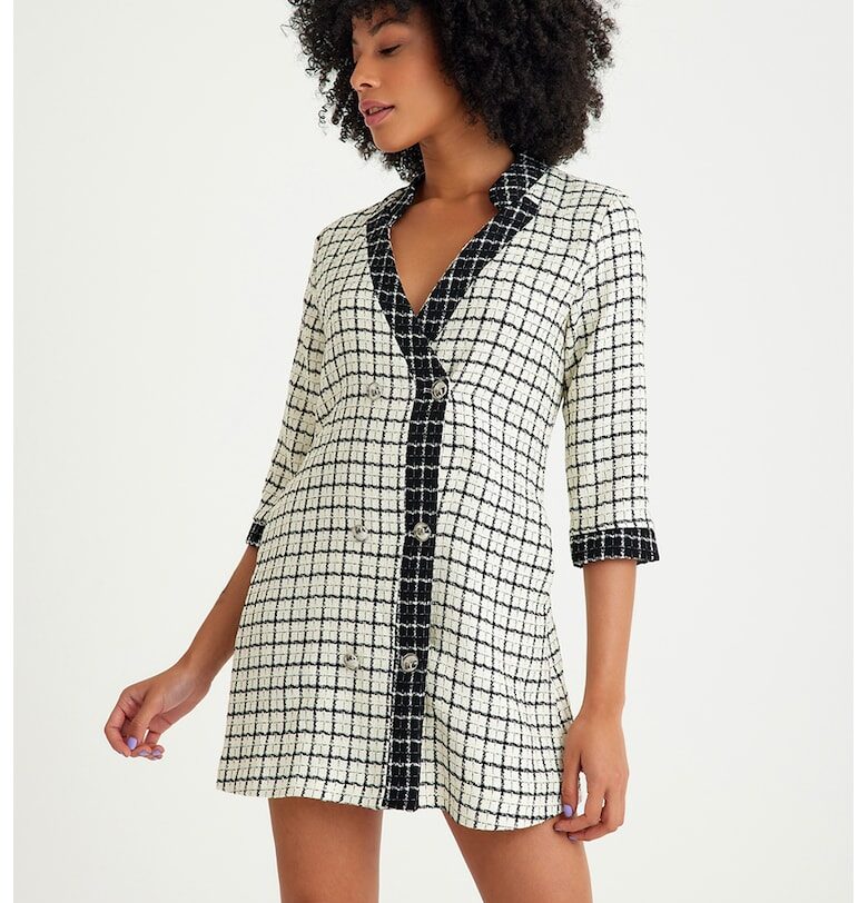 Карирана рокля-сако от туид - Бял/Черен Just Like You
