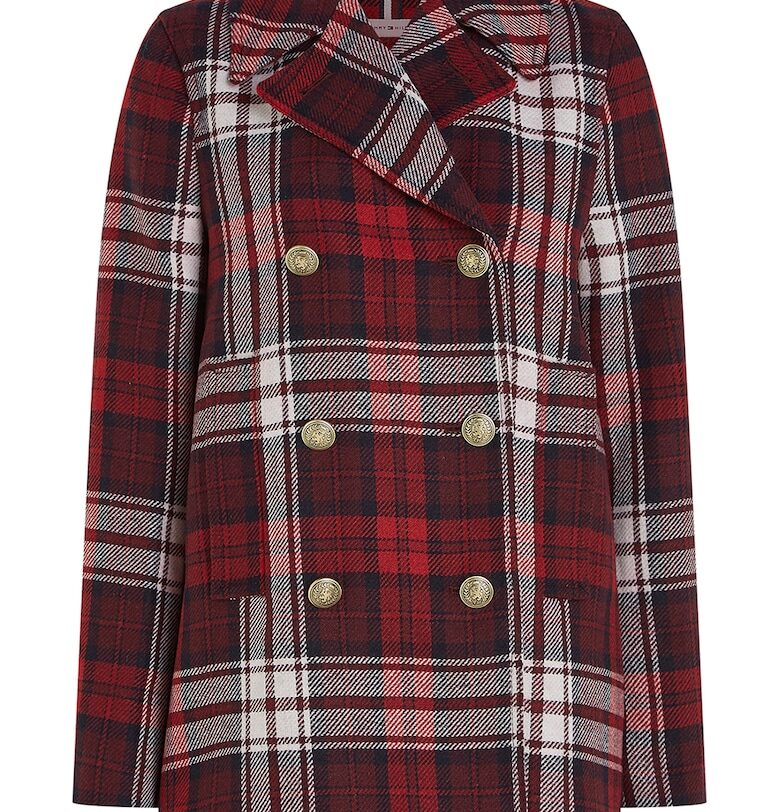 Карирано палто с двуредно закопчаване - Бял/Тъмночервен/Тъмносин Tommy Hilfiger