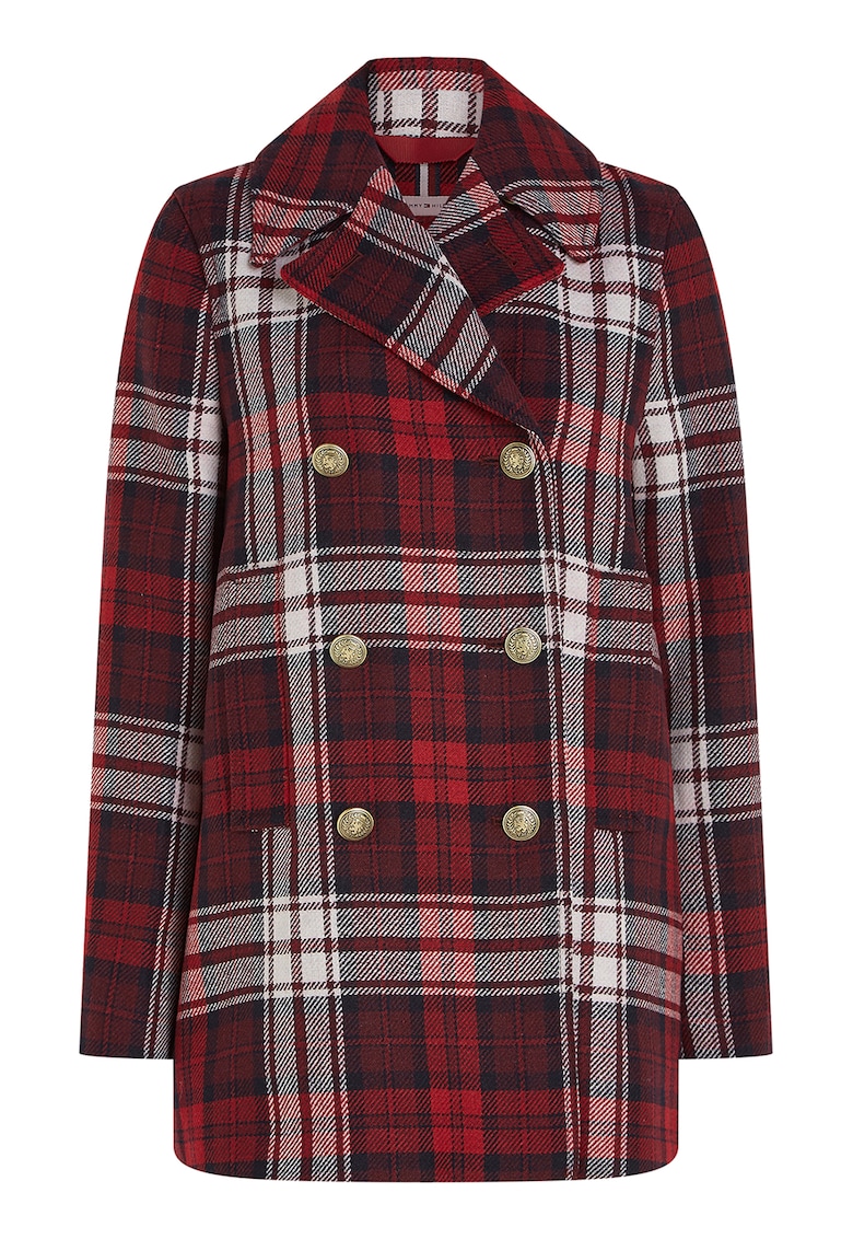 Карирано палто с двуредно закопчаване - Бял/Тъмночервен/Тъмносин Tommy Hilfiger