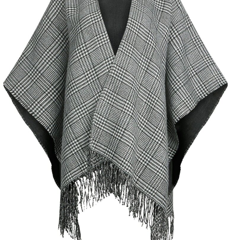 Карирано пончо с ресни - Сив Liu Jo