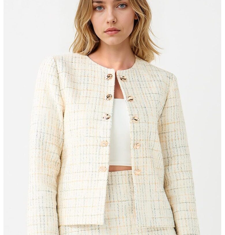 Карирано сако от туид - Слонова кост/Шафраново жълто JIMMY KEY