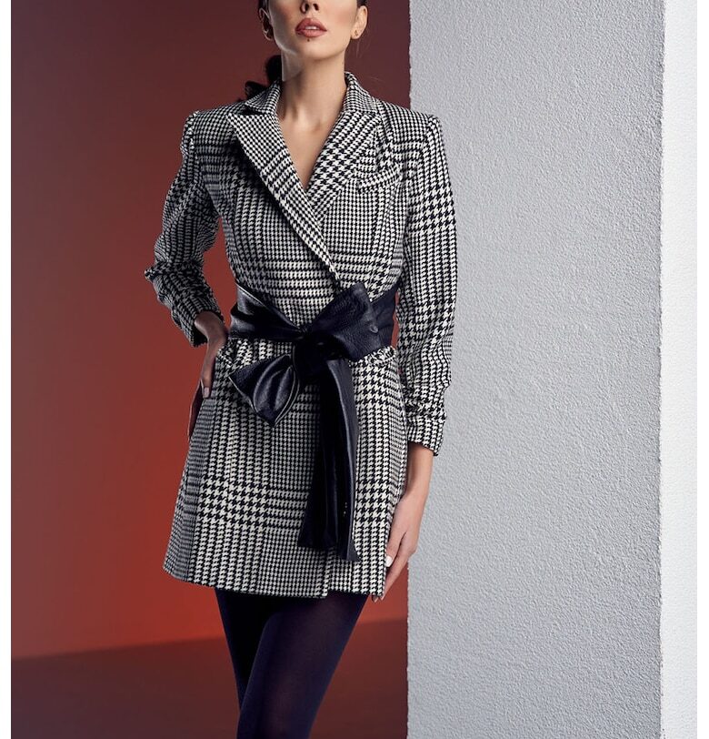 Карирано сако с вълна и раздвоен ревер - Бял/Черен AVENUE No29