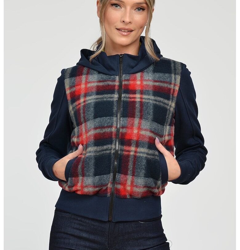 Карирано худи Desiree с цип - Червен/Тъмносин GIORGAL