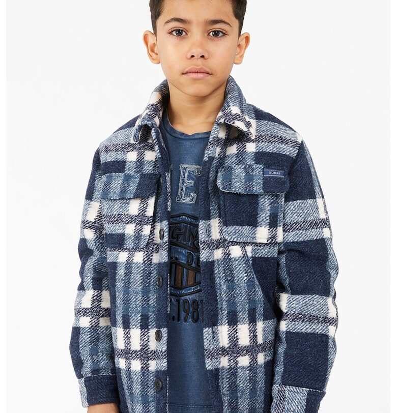 Карирано яке тип риза с джобове с капаче - Светло сив/Прашно синьо/Избеляло черно GUESS KIDS