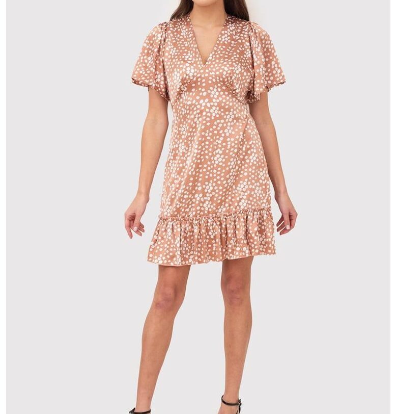 Кафява мини рокля с волани DA1732 MOCHA - Кафяв Ax Paris