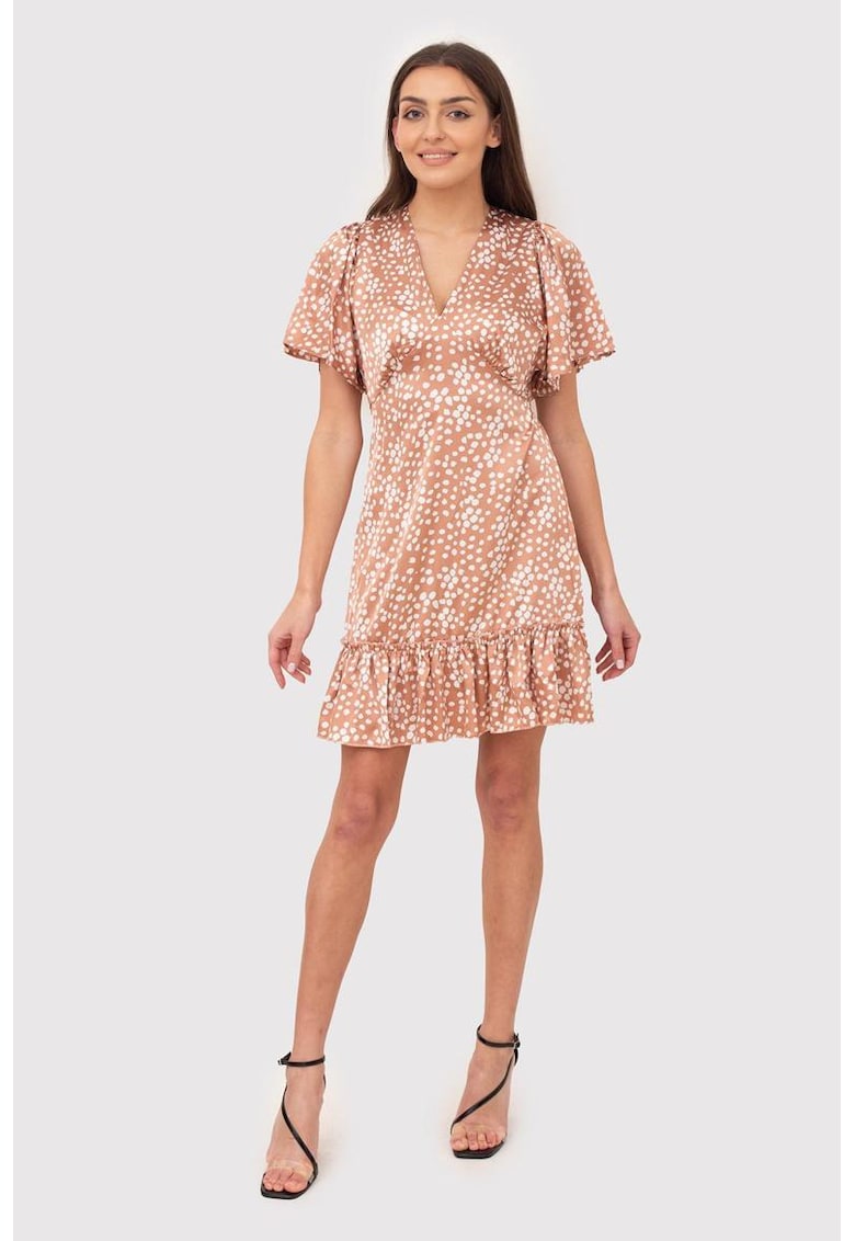 Кафява мини рокля с волани DA1732 MOCHA - Кафяв Ax Paris