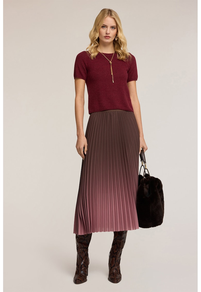 Кашмирен пуловер с къси ръкави - Тъмночервен Motivi