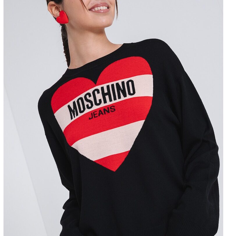 Кашмирен пуловер с лого - Червен/Черен Moschino Jeans